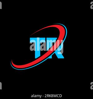 TR T R letter logo design. Initial letter TR linked circle uppercase monogram logo red and blue. TR logo, T R design. tr, t r Stock Vector