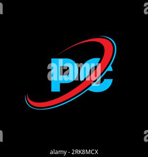 PC P C letter logo design. Initial letter PC linked circle uppercase monogram logo red and blue. PC logo, P C design. pc, p c Stock Vector