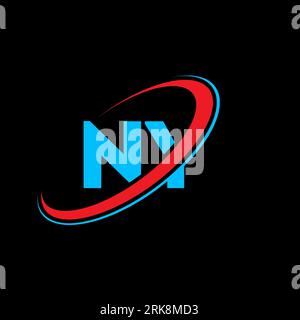 NY N Y letter logo design. Initial letter NY linked circle uppercase monogram logo red and blue. NY logo, N Y design. ny, n y Stock Vector