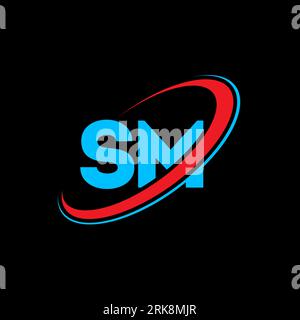 SM S M letter logo design. Initial letter SM linked circle uppercase monogram logo red and blue. SM logo, S M design. sm, s m Stock Vector