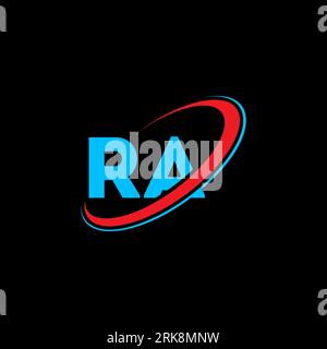 RA R A letter logo design. Initial letter RA linked circle uppercase monogram logo red and blue. RA logo, R A design. ra, r a Stock Vector