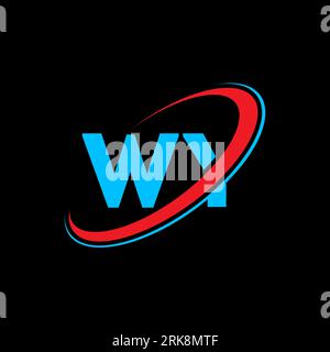 WY W Y letter logo design. Initial letter WY linked circle uppercase monogram logo red and blue. WY logo, W Y design. wy, w y Stock Vector