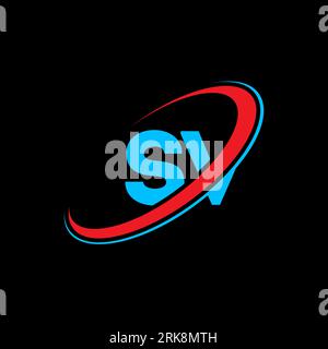 SV S V letter logo design. Initial letter SV linked circle uppercase monogram logo red and blue. SV logo, S V design. sv, s v Stock Vector