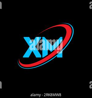 XM X M letter logo design. Initial letter XM linked circle uppercase monogram logo red and blue. XM logo, X M design. xm, x m Stock Vector