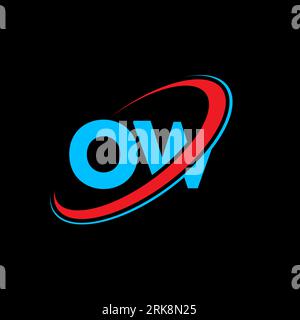 OW O W letter logo design. Initial letter OW linked circle uppercase monogram logo red and blue. OW logo, O W design. ow, o w Stock Vector