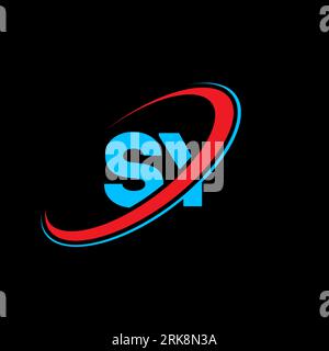 SY S Y letter logo design. Initial letter SY linked circle uppercase monogram logo red and blue. SY logo, S Y design. sy, s y Stock Vector