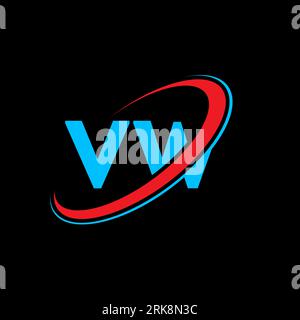 VW V W letter logo design. Initial letter VW linked circle uppercase monogram logo red and blue. VW logo, V W design. vw, v w Stock Vector
