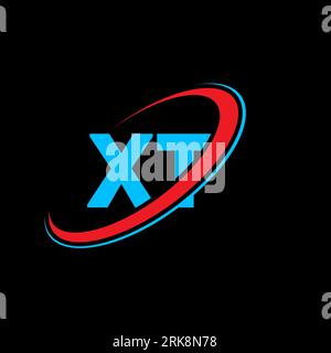 XT X T letter logo design. Initial letter XT linked circle uppercase monogram logo red and blue. XT logo, X T design. xt, x t Stock Vector
