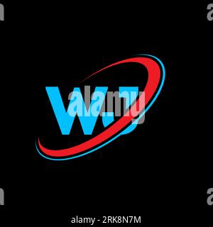 WJ W J letter logo design. Initial letter WJ linked circle uppercase monogram logo red and blue. WJ logo, W J design. wj, w j Stock Vector