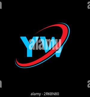 YW Y W letter logo design. Initial letter YW linked circle uppercase monogram logo red and blue. YW logo, Y W design. yw, y w Stock Vector