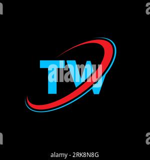 TW T W letter logo design. Initial letter TW linked circle uppercase monogram logo red and blue. TW logo, T W design. tw, t w Stock Vector