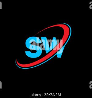 SW S W letter logo design. Initial letter SW linked circle uppercase monogram logo red and blue. SW logo, S W design. sw, s w Stock Vector