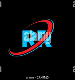 RR R R letter logo design. Initial letter RR linked circle uppercase monogram logo red and blue. RR logo, R R design. rr, r r Stock Vector