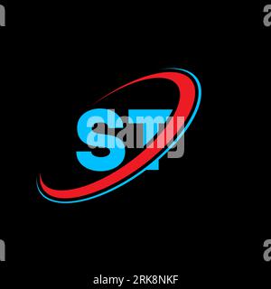 ST S T letter logo design. Initial letter ST linked circle uppercase monogram logo red and blue. ST logo, S T design. st, s t Stock Vector