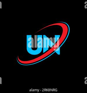 UN U N letter logo design. Initial letter UN linked circle uppercase monogram logo red and blue. UN logo, U N design. un, u n Stock Vector