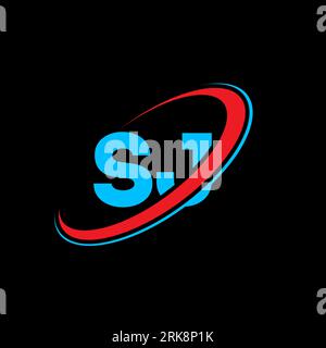 SJ S J letter logo design. Initial letter SJ linked circle uppercase monogram logo red and blue. SJ logo, S J design. sj, s j Stock Vector