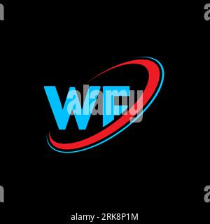 WF W F letter logo design. Initial letter WF linked circle uppercase monogram logo red and blue. WF logo, W F design. wf, w f Stock Vector