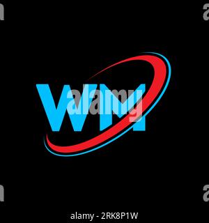 WM W M letter logo design. Initial letter WM linked circle uppercase monogram logo red and blue. WM logo, W M design. wm, w m Stock Vector