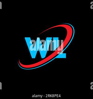 WL W L letter logo design. Initial letter WL linked circle uppercase monogram logo red and blue. WL logo, W L design. wl, w l Stock Vector