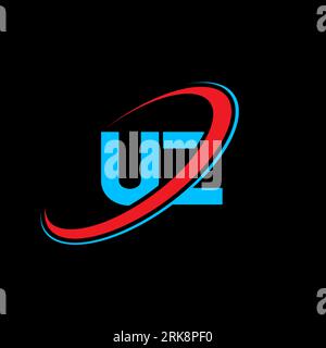 UZ U Z letter logo design. Initial letter UZ linked circle uppercase monogram logo red and blue. UZ logo, U Z design. uz, u z Stock Vector