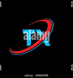 TX T X letter logo design. Initial letter TX linked circle uppercase monogram logo red and blue. TX logo, T X design. tx, t x Stock Vector