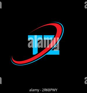 TZ T Z letter logo design. Initial letter TZ linked circle uppercase monogram logo red and blue. TZ logo, T Z design. tz, t z Stock Vector