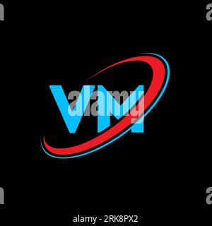 VM V M letter logo design. Initial letter VM linked circle uppercase monogram logo red and blue. VM logo, V M design. vm, v m Stock Vector