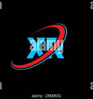 XR X R letter logo design. Initial letter XR linked circle uppercase monogram logo red and blue. XR logo, X R design. xr, x r Stock Vector