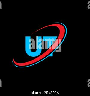 UT U T letter logo design. Initial letter UT linked circle uppercase monogram logo red and blue. UT logo, U T design. ut, u t Stock Vector