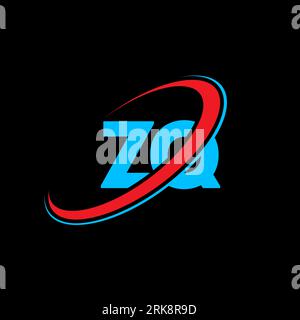 ZQ Z Q letter logo design. Initial letter ZQ linked circle uppercase monogram logo red and blue. ZQ logo, Z Q design. zq, z q, Z&Q Stock Vector