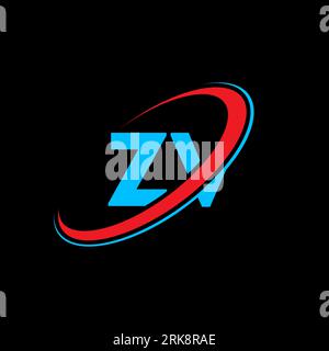 ZV Z V letter logo design. Initial letter ZV linked circle uppercase monogram logo red and blue. ZV logo, Z V design. zv, z v Stock Vector