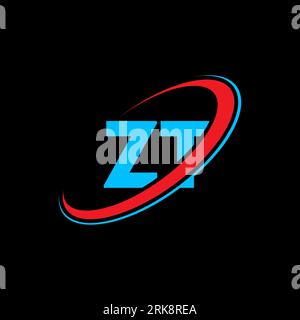 ZT Z T letter logo design. Initial letter ZT linked circle uppercase monogram logo red and blue. ZT logo, Z T design. zt, z t Stock Vector