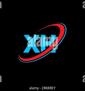 XH X H letter logo design. Initial letter XH linked circle uppercase monogram logo red and blue. XH logo, X H design. xh, x h Stock Vector