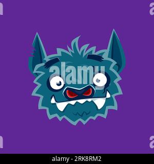 Cartoon halloween bat emoji character. Isolated vector spooky and funny animal personage with pointy fangs, goggle eyes, and mischievous expression. P Stock Vector