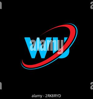 WU W U letter logo design. Initial letter WU linked circle uppercase monogram logo red and blue. WU logo, W U design. wu, w u Stock Vector