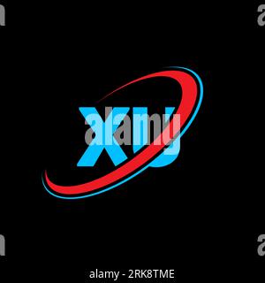 XU X U letter logo design. Initial letter XU linked circle uppercase monogram logo red and blue. XU logo, X U design. xu, x u Stock Vector