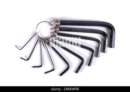 hex key wrench isolated on white background, hex key wrench isolated on white background, allen keys Stock Photo