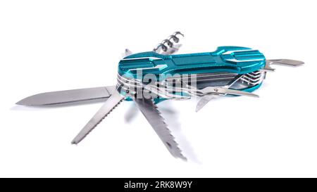 A multifunction folding knives isolated on white background Stock Photo