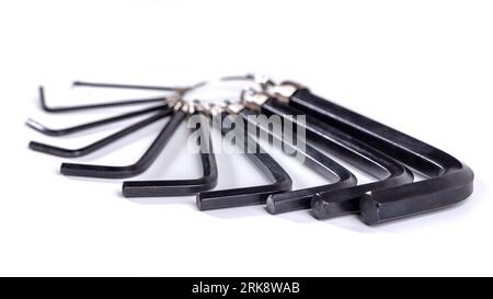 hex key wrench isolated on white background, hex key wrench isolated on white background, allen keys Stock Photo