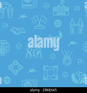Diplomacy and international relations seamless pattern in line style. Vector illustration. Stock Vector