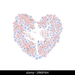 Composition of dancing ballerina in flower heart. Hand drawn classic ballet performance, pose. Young pretty ballerina women illustration. Can be used Stock Photo