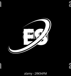 ES E S letter logo design. Initial letter ES linked circle uppercase monogram logo red and blue. ES logo, E S design. es, e s Stock Vector