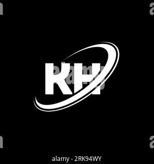KH K H letter logo design. Initial letter KH linked circle uppercase monogram logo red and blue. KH logo, K H design. kh, k h Stock Vector