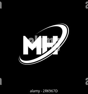 MH M H letter logo design. Initial letter MH linked circle uppercase monogram logo red and blue. MH logo, M H design. mh, m h Stock Vector