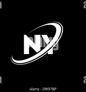 NY N Y letter logo design. Initial letter NY linked circle uppercase monogram logo red and blue. NY logo, N Y design. ny, n y Stock Vector