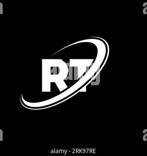 RT R T letter logo design. Initial letter RT linked circle uppercase monogram logo red and blue. RT logo, R T design. rt, r t Stock Vector