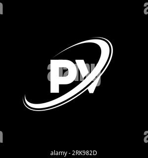 PV logo. P V design. White PV letter. PV/P V letter logo design. Initial letter PV linked circle uppercase monogram logo. Stock Vector