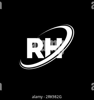 RH R H letter logo design. Initial letter RH linked circle uppercase monogram logo red and blue. RH logo, R H design. rh, r h Stock Vector