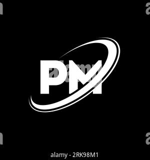 PM logo. P M design. White PM letter. PM/P M letter logo design. Initial letter PM linked circle uppercase monogram logo. Stock Vector