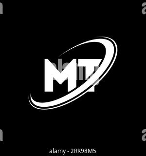MT M T letter logo design. Initial letter MT linked circle uppercase monogram logo red and blue. MT logo, M T design. mt, m t Stock Vector